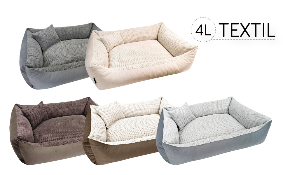 Квіткове ліжко для котів та собак 4L Textil Teo: м'яке, зручне, миється, 60x40 см, сірий колір