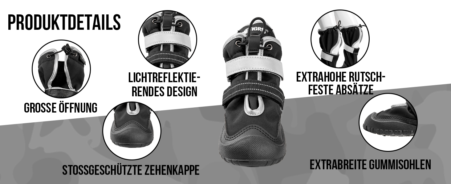 Чоботи для собак OneTigris Pathfinder: 4 шт., чорні, водонепроникні, теплі, регульовані, з світловідбиваючими застібками, розмір 9 (11x8 см)