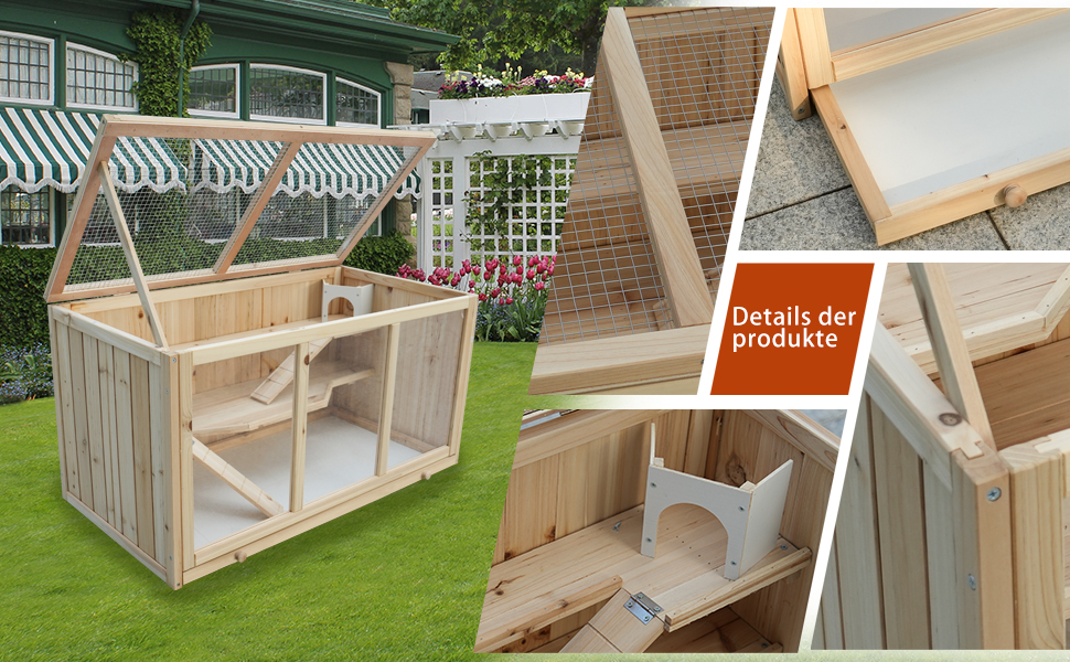 Клітка для хом'яка з сосни, 94,5 x 48,5 x 49,5 см, з платформами, драбиною та будиночком