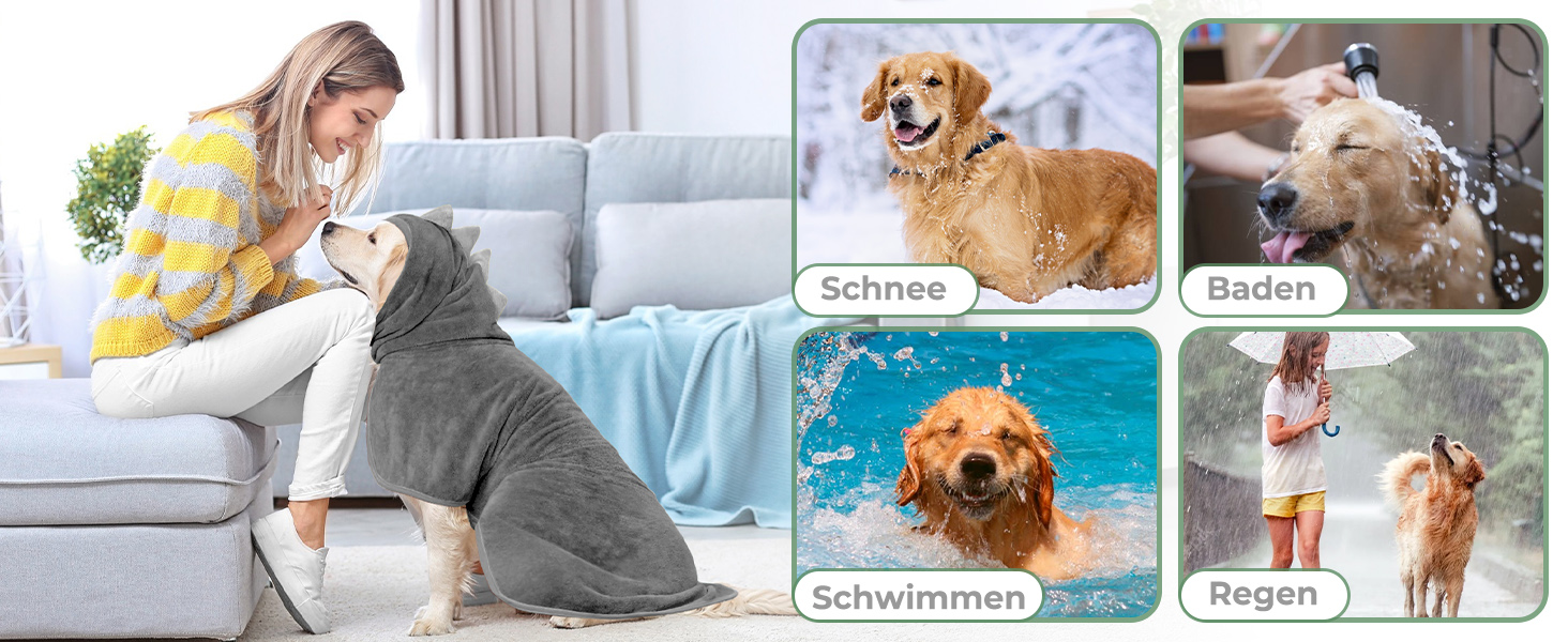 Рушник для собак з мікрофібри, халат для собак, швидковисихаючий, з регульованим коміром на липучці, для великих, середніх та маленьких собак/котів (Сірий, M)