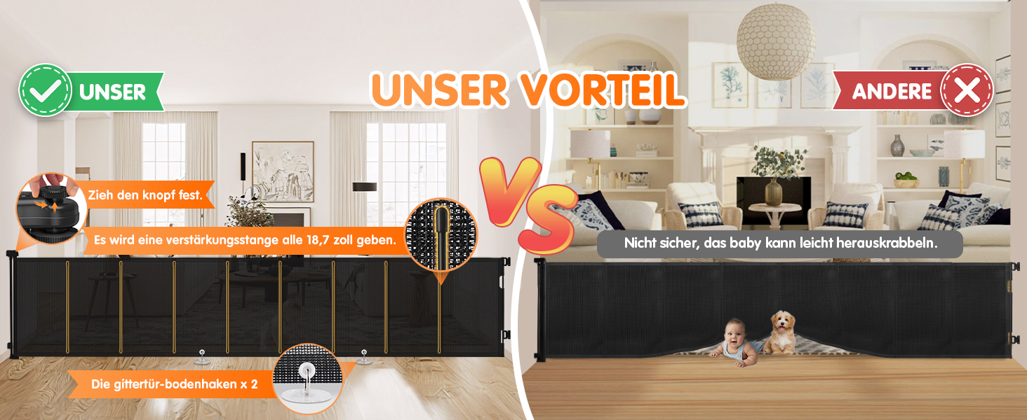 Розсувне захисне оградження для дитини та собаки, 400 см, 105 см заввишки, для сходищ/коридору/внутрішніх/зовнішніх приміщень, білий (чорний)