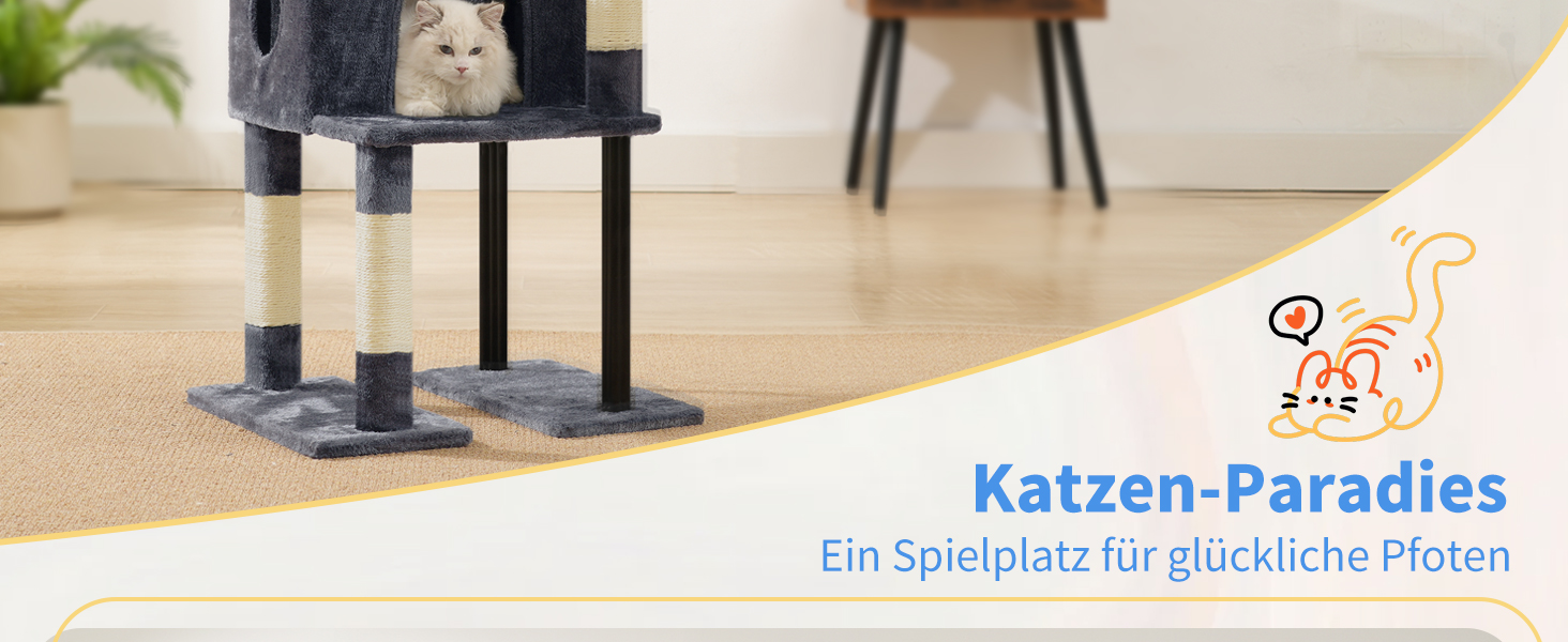 Котячий будиночок Heybly Kratzbaum HCT200SW: зручний когтетоп з будиночком, стійка конструкція, 125 см (димно-сірий)