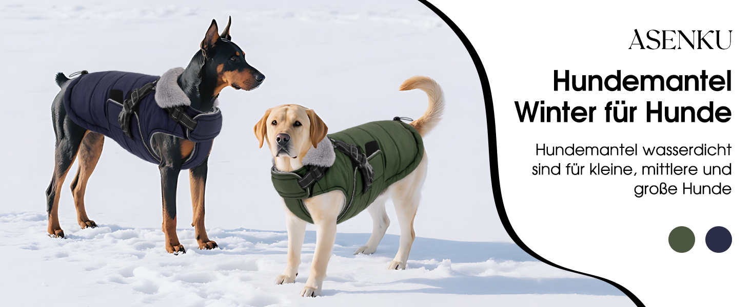 Зимовий теплий накид для собак ASENKU (S, M, L, XL) – водонепроникний, вітронепроникний, з відбиваючими елементами, з нагрудником, для маленьких, середніх та великих собак, зелений