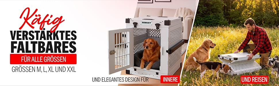 Міцна переносна клітка для собак Robusta, автомобільна Fatbar для різних порід – легка алюмінієва клітка з посиленими кутами | Переноска для собак, багажник для дому, автомобіля, прогулянок та подорожей (Білий, M)