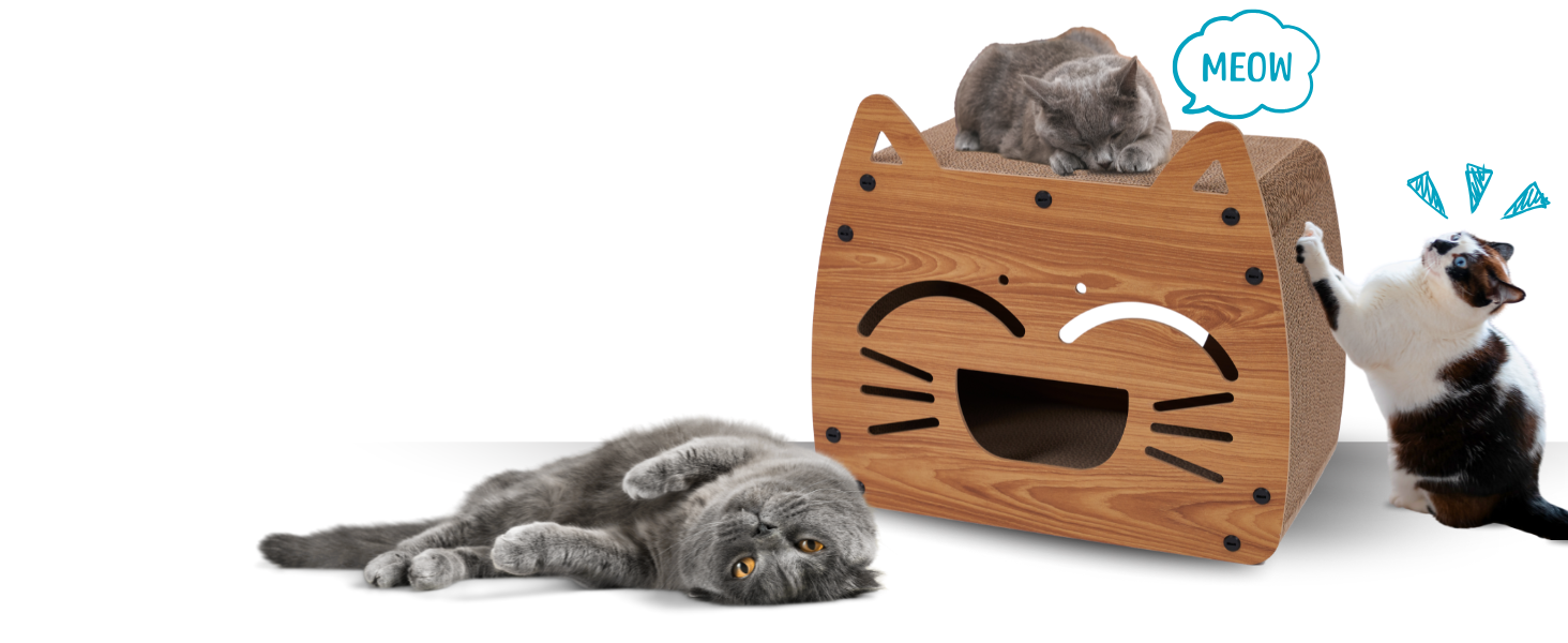 Будиночок-кіготь для котів Ultiness® з ігровим майданчиком, 44x25x38 см. Кліма-кіготь для котів, аксесуари для котів, іграшки для котів