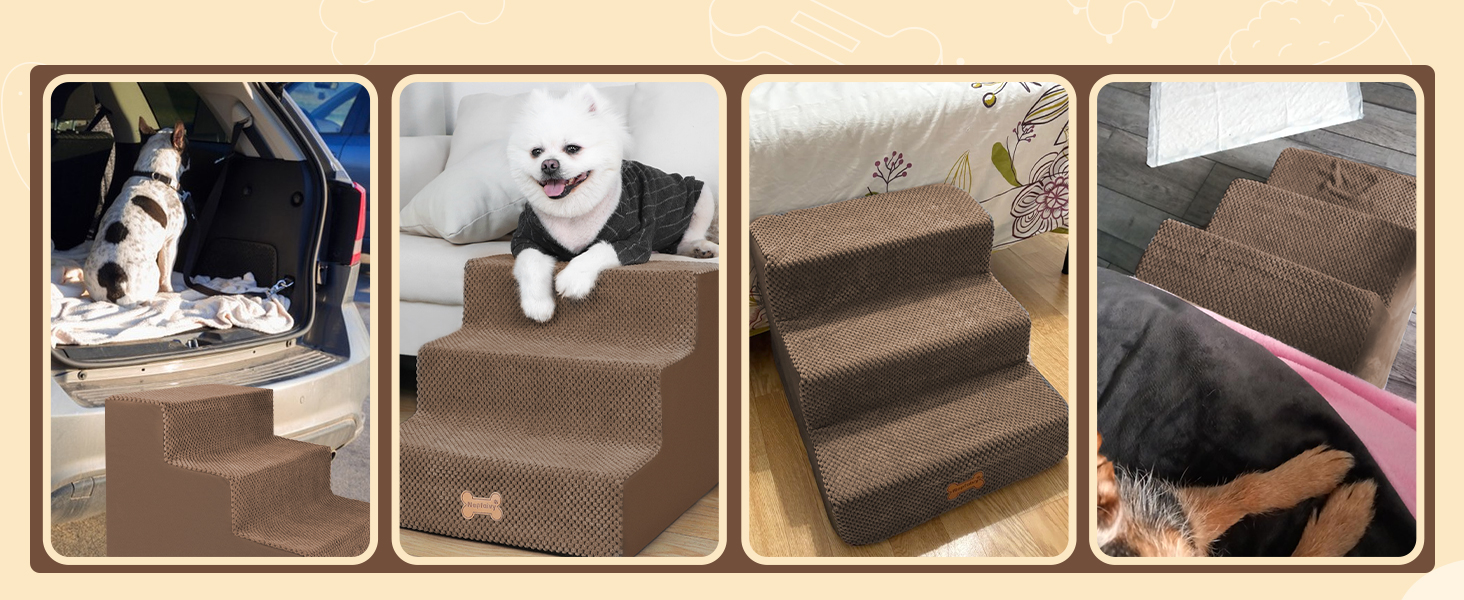 Сходинки для собак Непфайві: 3 сходинки, для маленьких собак, знімний чохол, антиковзаюча поверхня, 45x40x34 см, коричневий