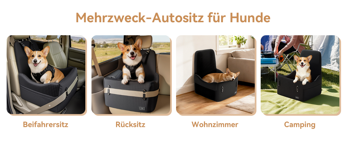 Автокрісло для собак PETSFIT до 15 кг – безпечне, з пам'яттю, 2 відділення, чорний/сірий