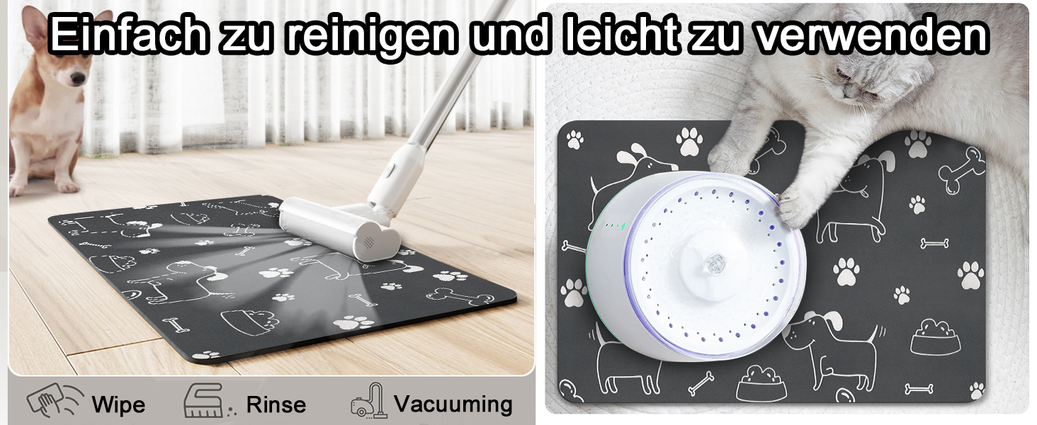 Підкладка під миску для собак та котів, чорна, 40x60 см: нековзна, швидковисихаюча, легко миється