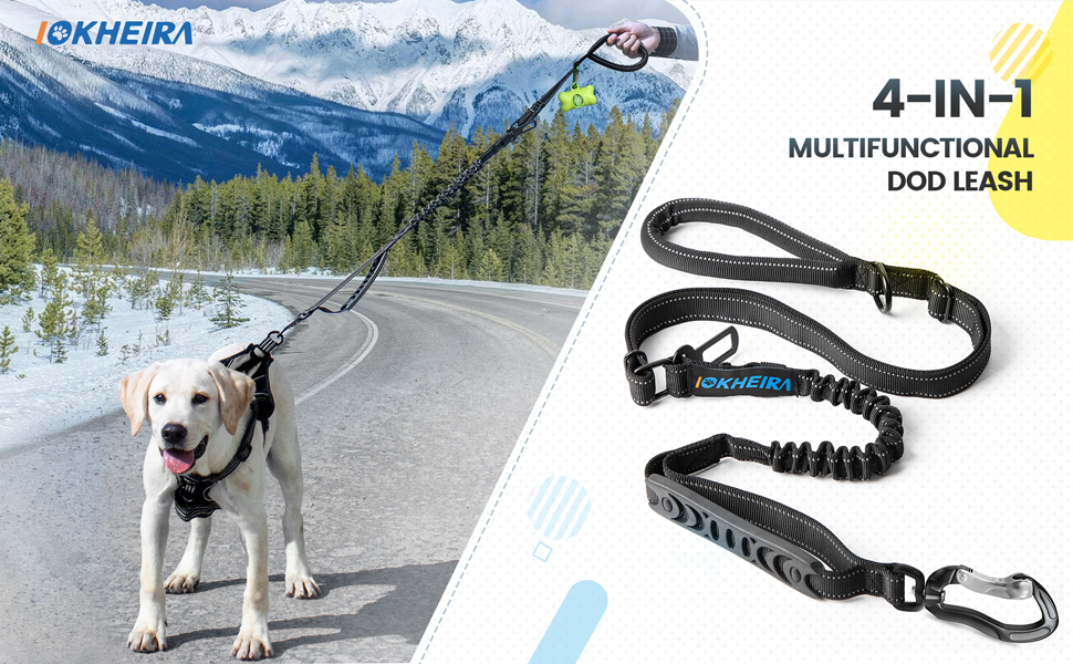 Нашийник для собак IOKHEIRA: регульований поводок (1,2-1,5 м) з безпечним кріпленням, м'який на дотик, з світловідбиваючими нитками (неоновий зелений, сливовий ліловий)