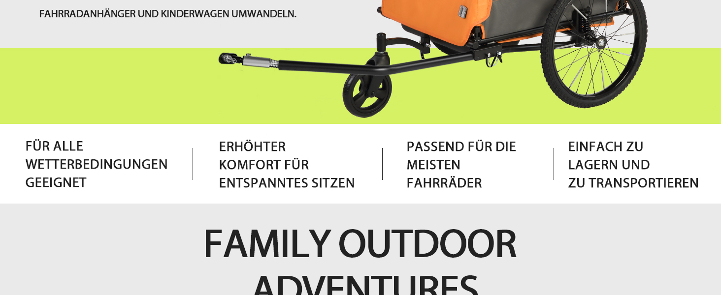 Дитячий велопричіп 2в1 з функцією коляски та бігуна, амортизація, регульована ручка-штовхач та гальма, для 1-2 дітей, до 40 кг (Помаранчевий)