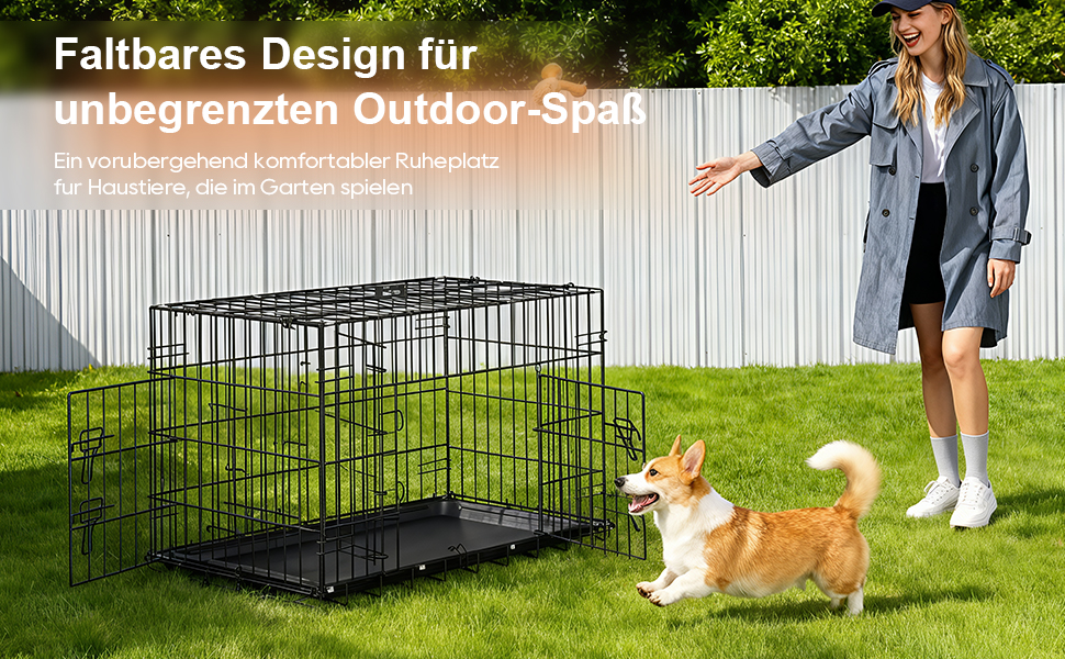 Клітка для собак BestOffice, складана, з 2 дверцятами, висувний піддон, ручка, переноска для собак, 61x42x48 см, S, чорна