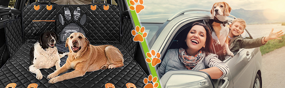 Захисна підстилка для собак у машину ALLSOPETS – водовідштовхувальна, неслизька, з сіткою, ременями безпеки та кишенькою для авто, SUV, вантажівка (антрацит, чорний)