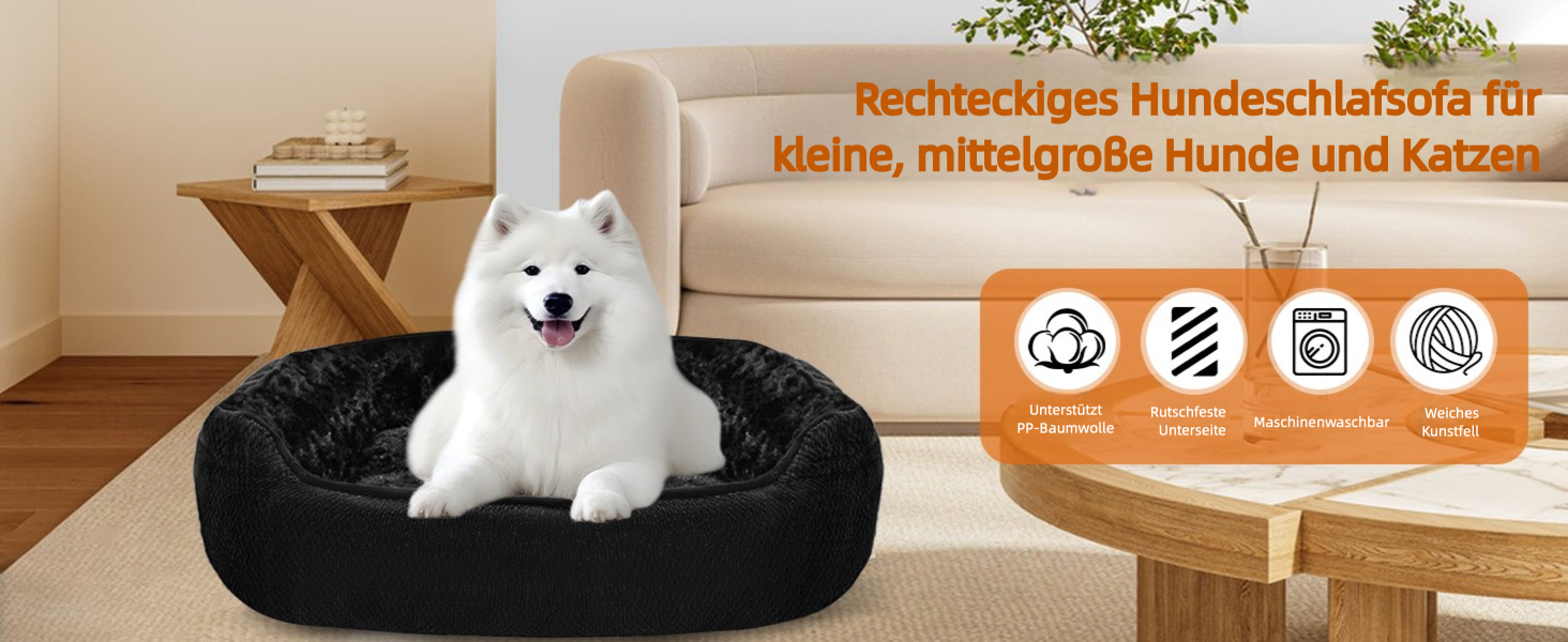 М'яке ліжко для собак Muecleao, зручне собаче ліжко з плюшу, коврик для собак та антиковзний собачий кошик для маленьких та середніх собак (Чорний, 60x50x14 см)