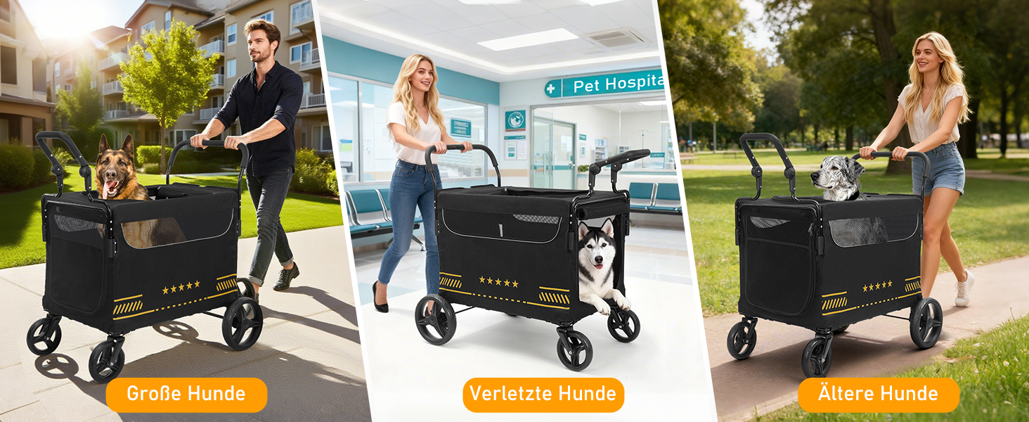 Транспортна візок для собак, важкий, з розкладною рампою, до 80 кг, чорний