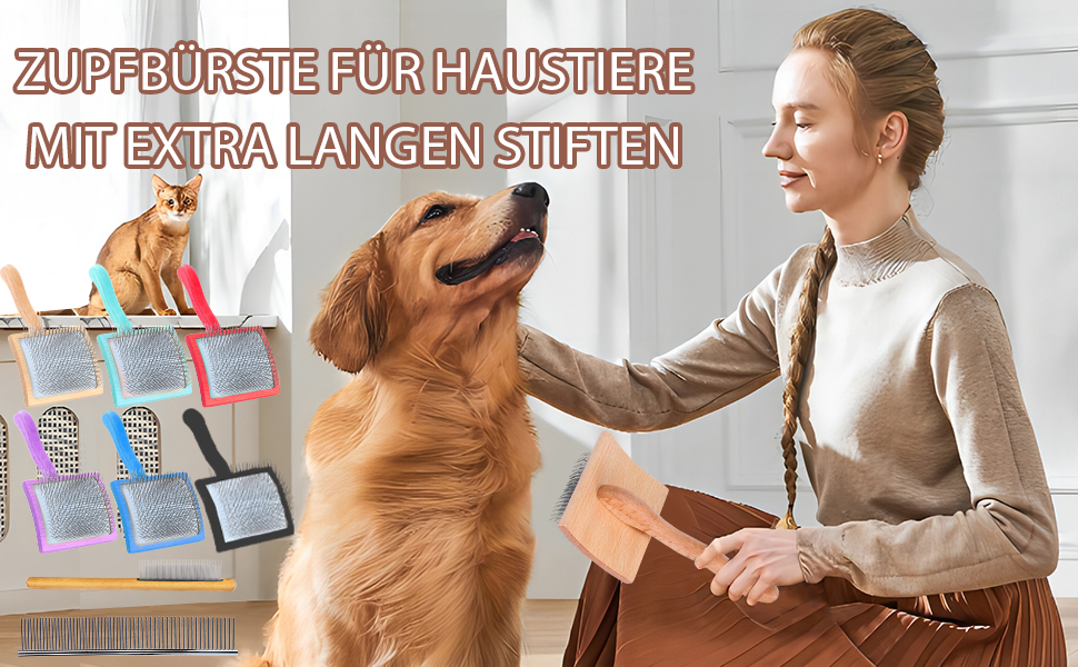 Пухнаста щітка для собак із середнім або довгим хутром, велика, синього кольору. Видаляє відмерле волосся, розплутує та запобігає утворенню ковтунів.