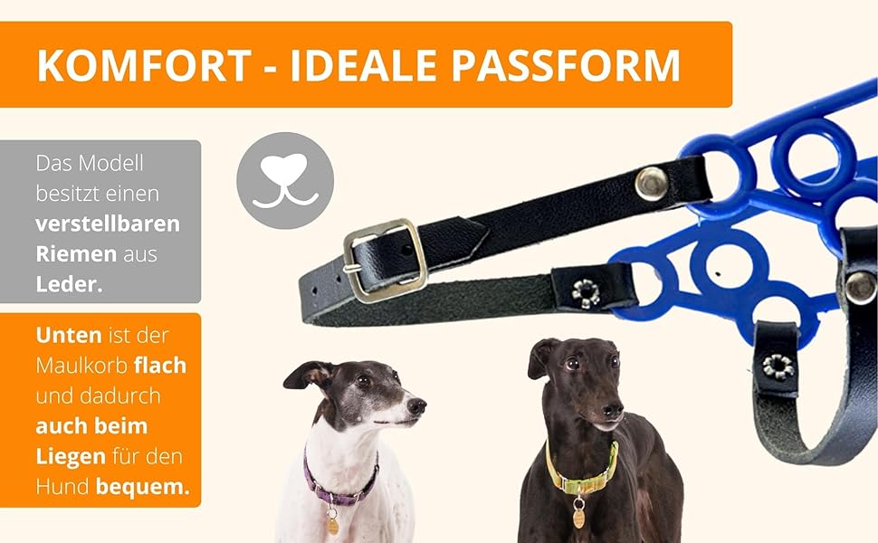 Нашийник-маска для грейхаундів (довгоносі) 101 Windhund – легкий, дихаючий, безпечний для прогулянок, ветеринара та захисту від отруєнь. Міцний та довговічний. Синій.