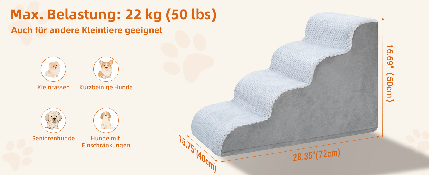 Східці для собак KSIIA, 3 сходинки, 40 см, сірі. Ідеально для маленьких собак та котів, підходить для ліжка, дивану, софи та авто. Розміри: 40x57x40 см