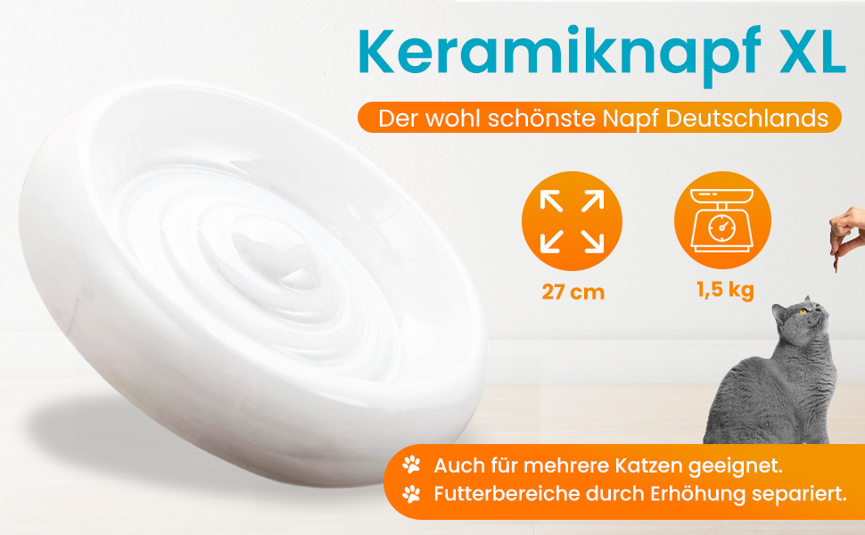 Керамічна миска для котів Lucky-Kitty XL, 27 см, для всіх порід та віку | Миска для корму котів, стійка до миття в посудомийній машині