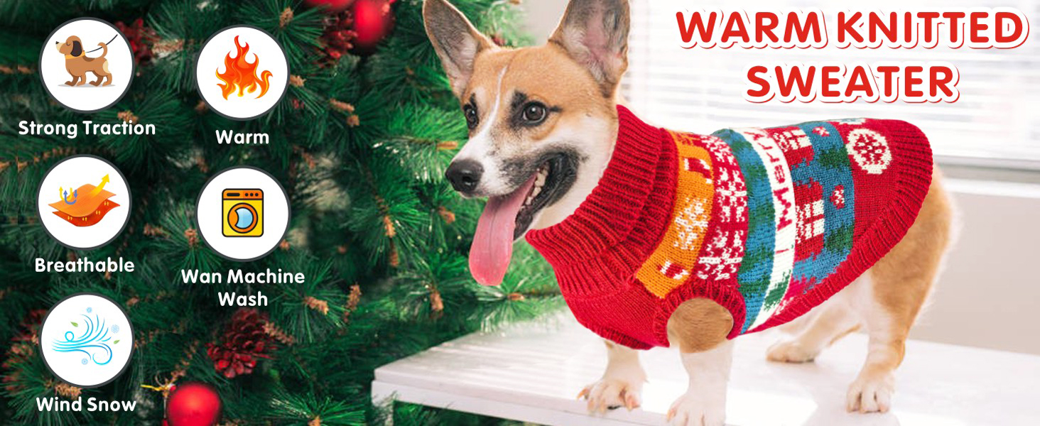 Теплий зимовий пуловер для собак з новорічним дизайном. Ідеальний для маленьких та середніх собак, чихуахуа. Зручний, з флісу, для святкування Різдва.