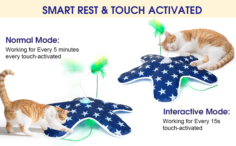 Інтерактивна іграшка для котів PUHOHUN: автоматична мишка з пір'ям, іграшка-палиця з пір'ям, синього кольору