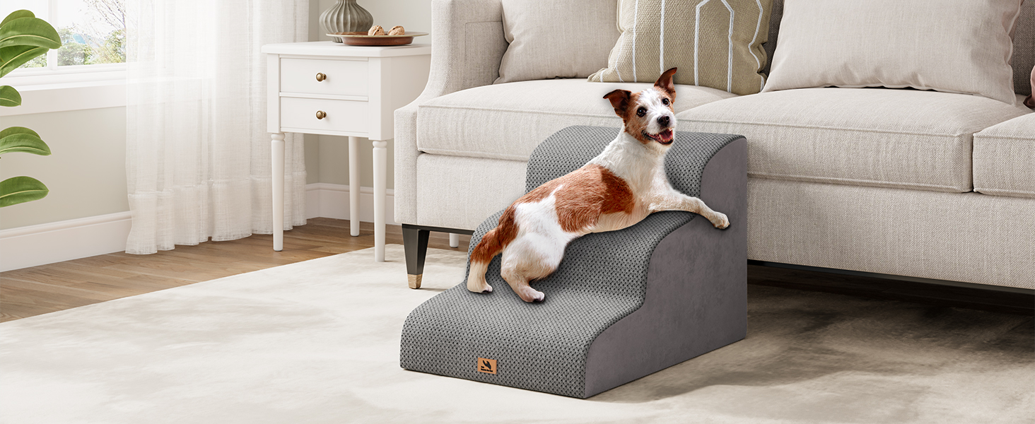 Сходинки для собак та котів, 3 сходинки, 40 см, сірі. Зручні для літніх тварин, миються, не слизькі. Для дому, до ліжка, дивану.