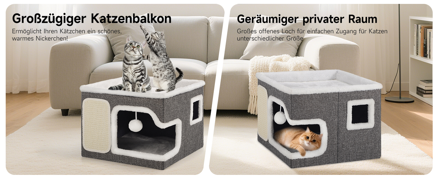 Кігтеточка-будиночок для котів Shikha, 2-ярусна, сіра, XXL, з ігровим м'ячиком, 61x45x32 см