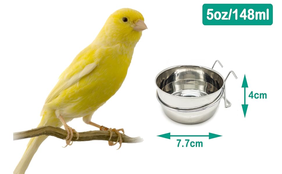 Миска для годування птахів, папуг, тварин та собак (для котів) з нержавіючої сталі, з гачком, 4 розміри