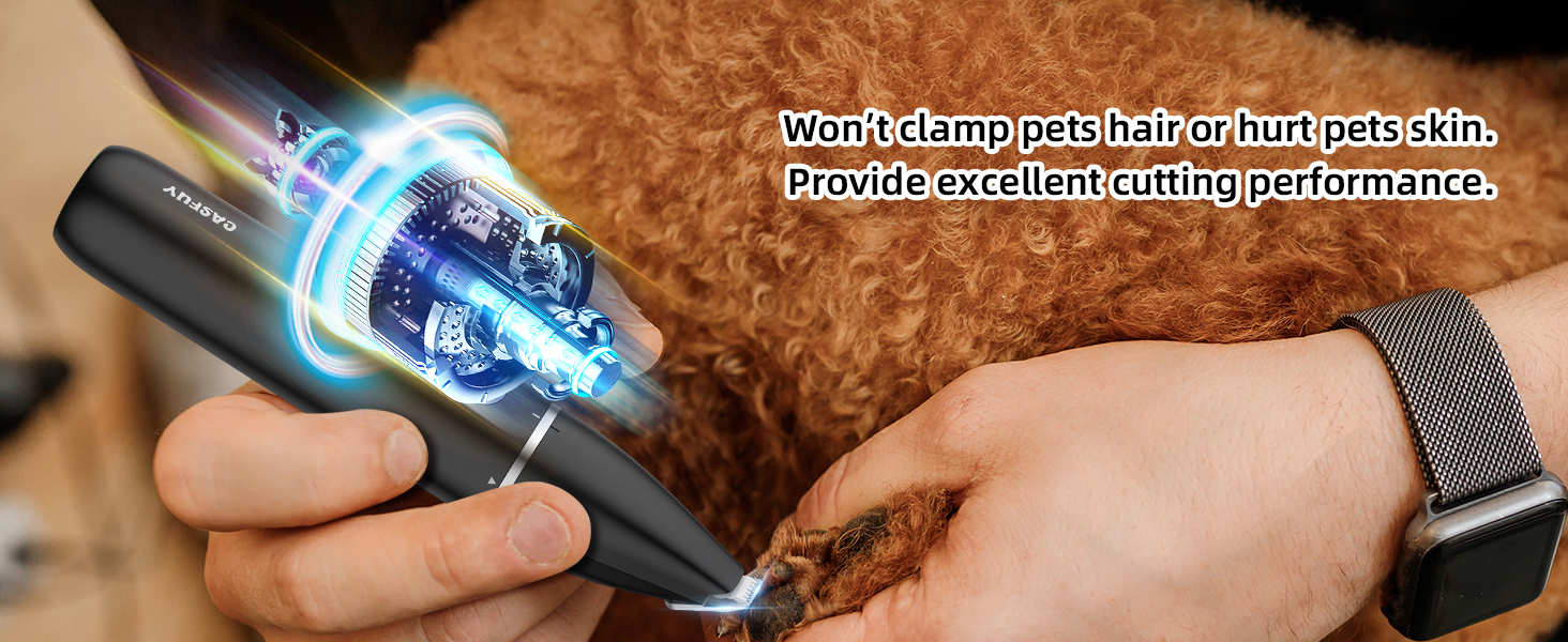 Бездротовий триммер для собак та котів Casfuy - тиха машинка для стрижки лап, очей, вух, обличчя, USB-зарядка, чорний