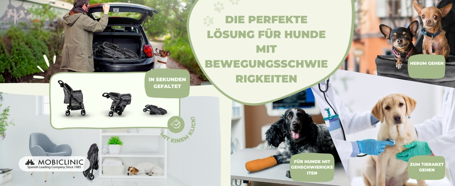 Візок для собак Mobiclinic® Pets, сірий, до 15 кг, з великим кошиком, 3 вікна, гачок для води, поворотні колеса з гальмом