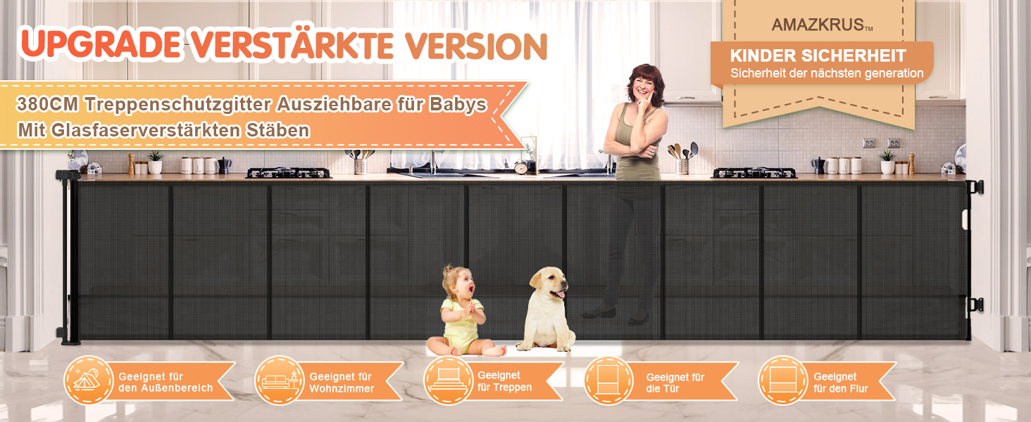 Розсувне захисне оградження для дитини та собаки, 400 см, 105 см заввишки, для сходищ/коридору/внутрішніх/зовнішніх приміщень, білий (чорний)