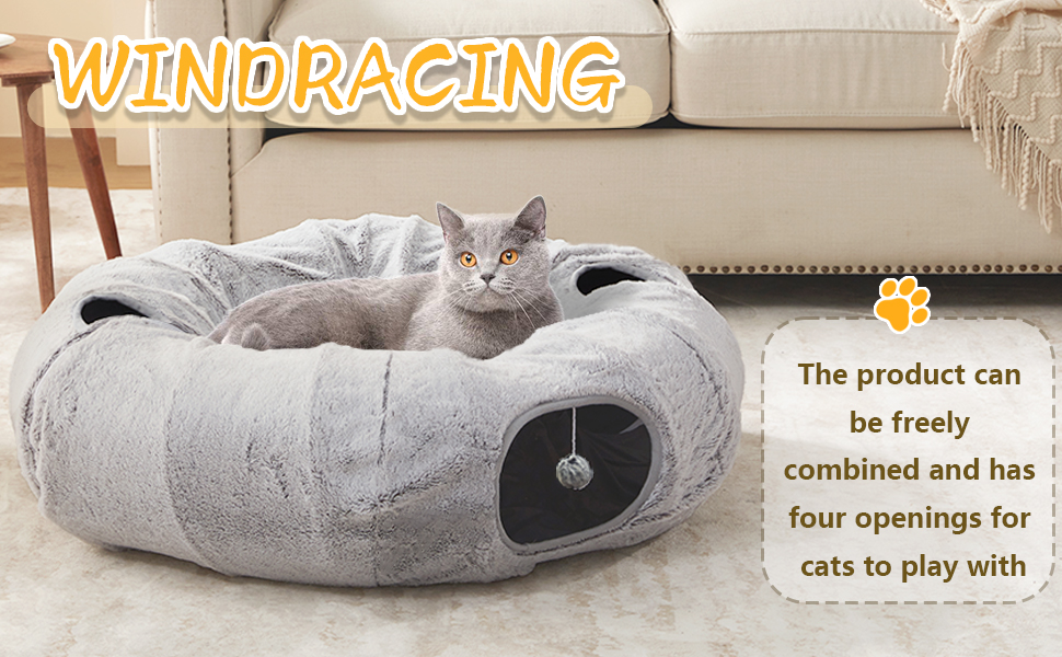 Кігтеточка-бункер для котів WINDRACING - зручне та миле ліжко-бункер з круглим знімним килимком, іграшка для кошенят/цуценят/кроликів, сірого кольору