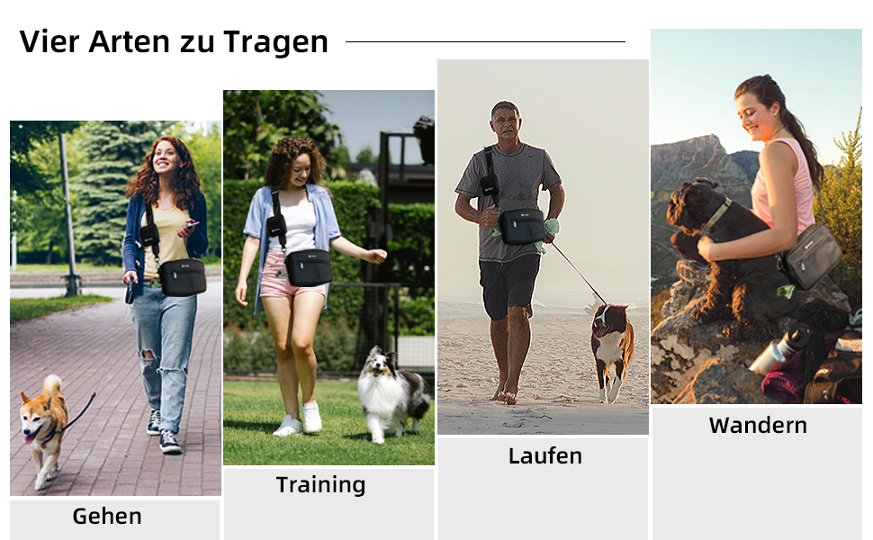 Сумка для ласощів для собак COOWONE - водонепроникна сумка для прогулянок з інтегрованим диспенсером для пакетів, чорна