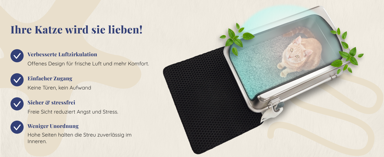 Набір для туалету кота з нержавіючої сталі XXL: легкий у чищенні, антибактеріальний, з високим бортиком, об'єм 38л, антивитікання та антипригарне покриття, з лопаткою та килимком