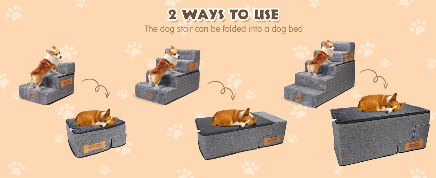 Сходинки для собак Nobleza – 5 сходинок, пандус для тварин, килимок для видалення ворсу, сходи для котів та собак до ліжка/дивану