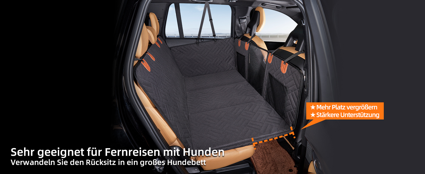 Задній сидіння для собак, жорсткий піддон (132x63,5 см), вантажопідйомність 40 кг, неслизька тканина Oxford для SUV/Kombi/Pick-up (Чорний)