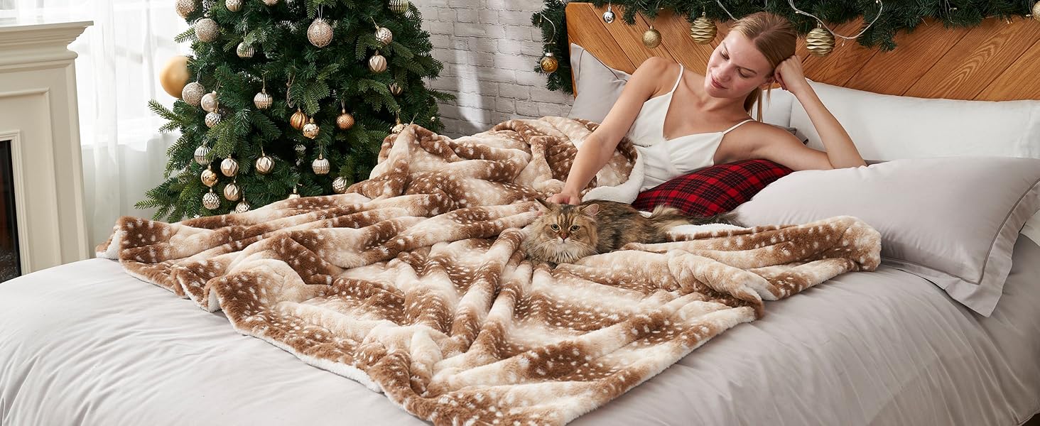 Водонепроникний коврик для тварин, штучне хутро, 75x100 см, коричневий, з принтом оленя