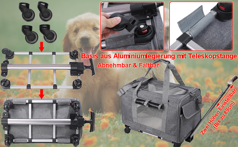 Транспортувальна сумка для домашніх тварин: собак та котів середніх та малих порід. Переноска для подорожей з телескопічним ручками та знімними колесами. Колір: темно-сірий