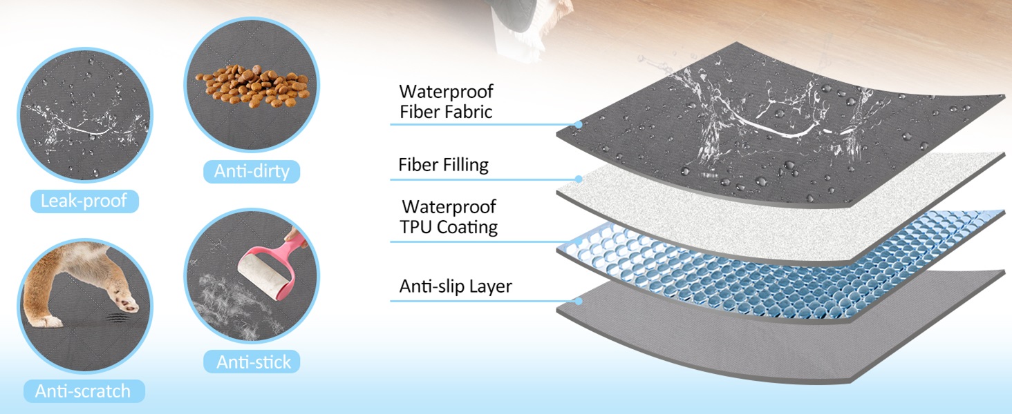 Водонепроникний килимок для собак на диван, ліжко та авто - котячий килимок, захист дивану/ліжка, двосторонній, стійкий до подряпин, можна прати, ідеально підходить для великих/маленьких собак, 203x152 см, сірий