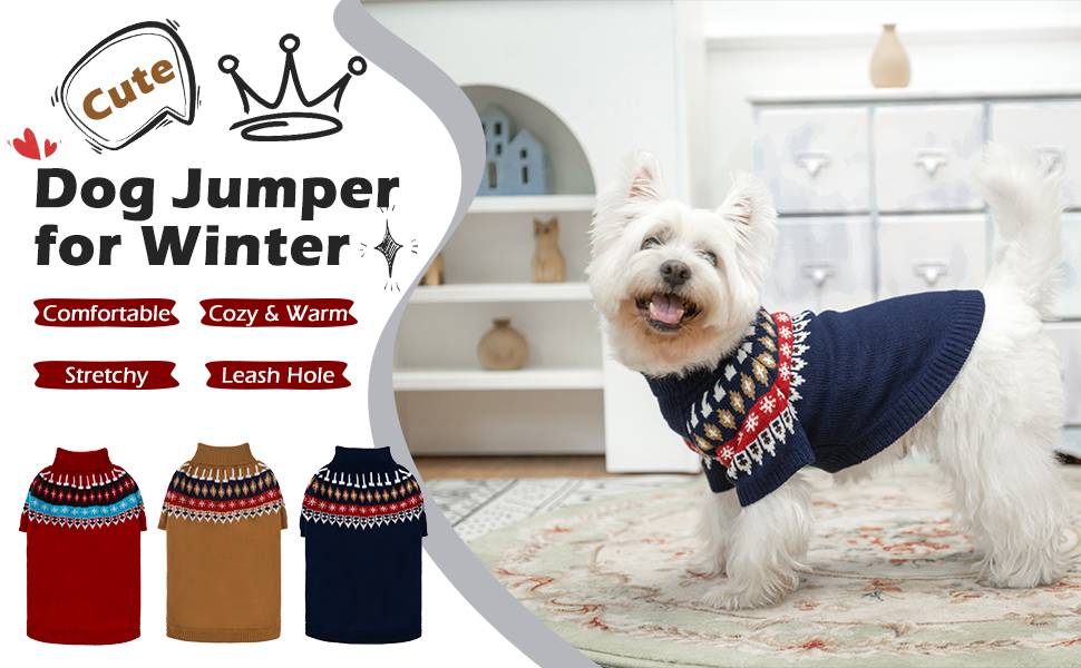 Пуловер для собак EXPAWLORER Fair Isle з візерунком Fair Isle - стильний одяг для собак, в'язана жилетка, пуловер для цуценят, теплий пуловер з коміром-стійкою для малих, середніх та великих собак, блакитний, розмір M (Medium)