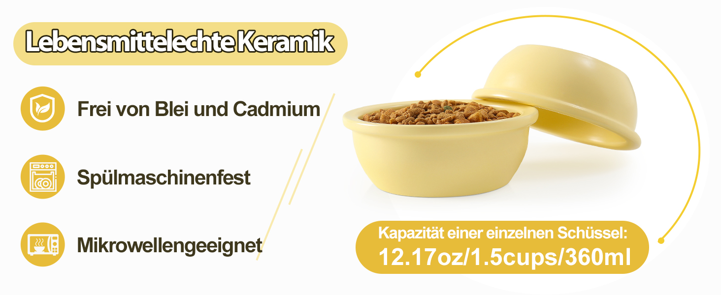 Набір мисок для котів GUUSII HOME (2 шт.) з кераміки, 14 см, 360 мл, жовті