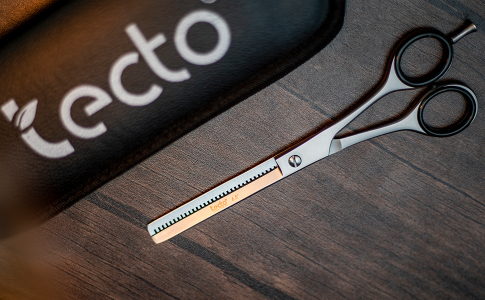 Професійна ножиця для догляду за волоссям, ножиці для стрижки, леза гострого бритви, загальна довжина 16,5 см, з шкіряним чохлом