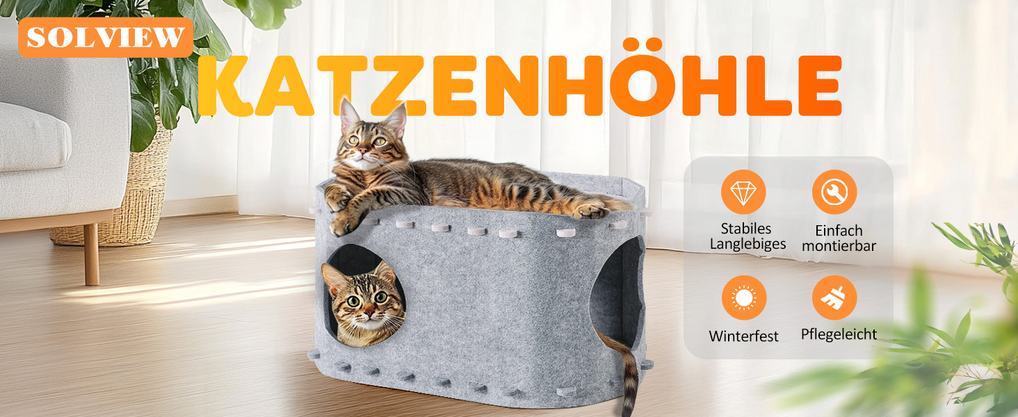 Кігтеточка-будиночок для котів Solview з фетру, сіра, 58x33x30 см