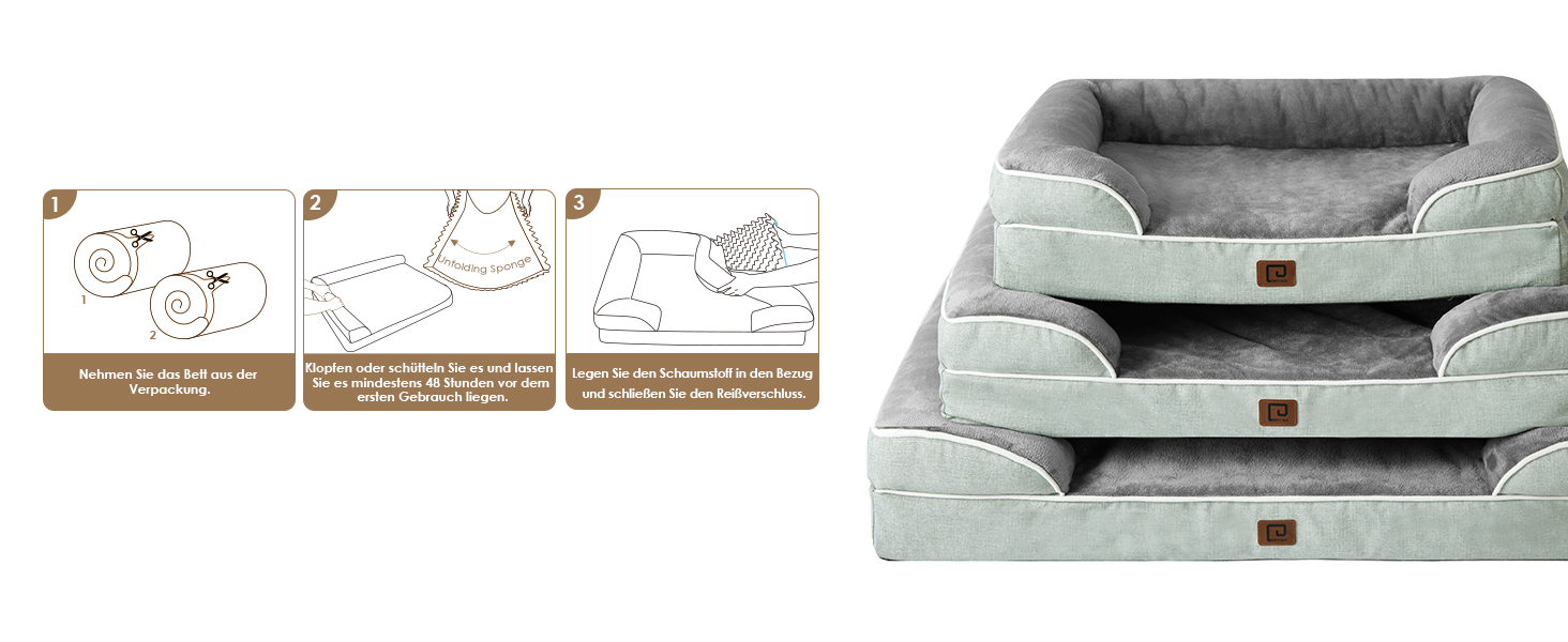 Ортопедичне ліжко для собак EHEYCIGA, великі породи, 112x81 см, кошик для собак з Memory Foam, XL, водовідштовхувальне, неслизьке, з високим бортиком, сіро-зелене