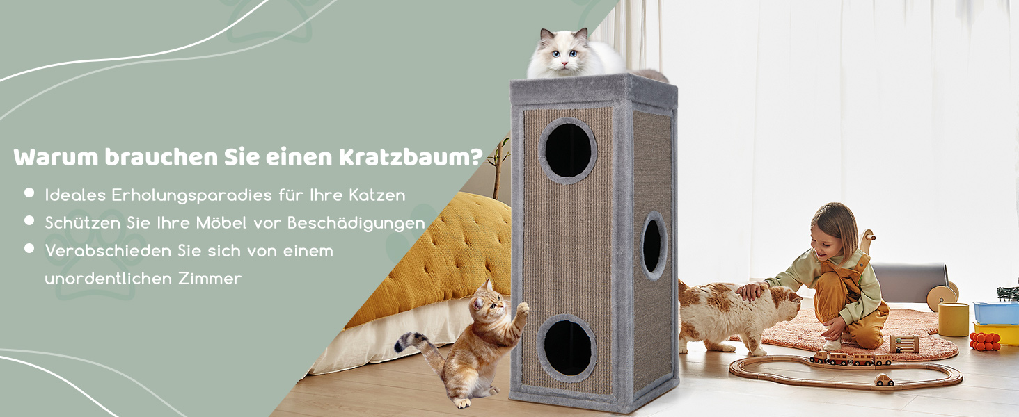 Кігтеточка-будинок Costway 4-ярусна для котів, з будиночками та ігровим майданчиком, сірого кольору, до 25 кг