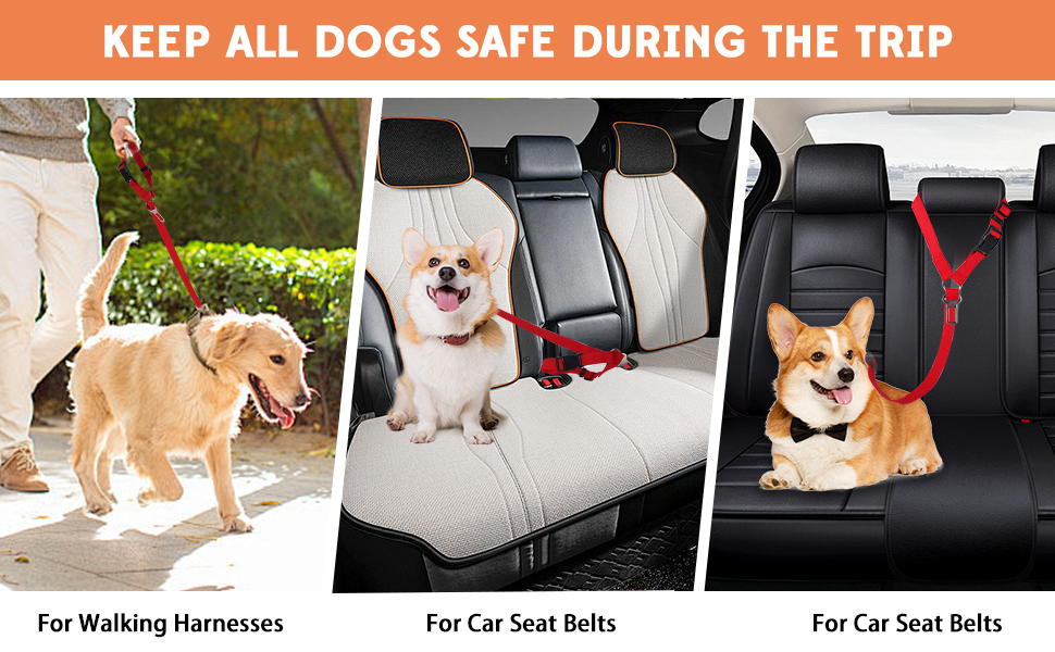 Автомобільний поводок-лямка для собак, котів та інших домашніх тварин. Поводок на голову, безпечний, міцний, червоний.