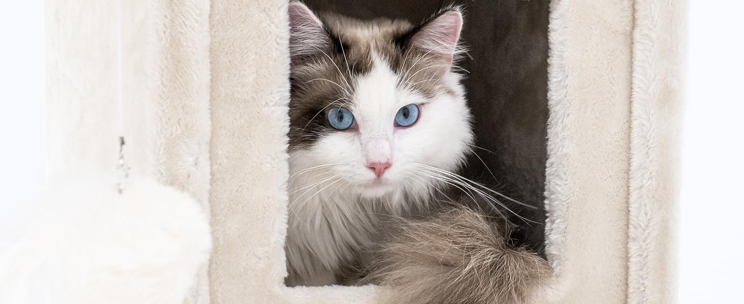 Дряпка для котів Petrebels Lodge 107 см, стійка, з XXL лежаком, для літніх котів, бежевий/кремовий колір