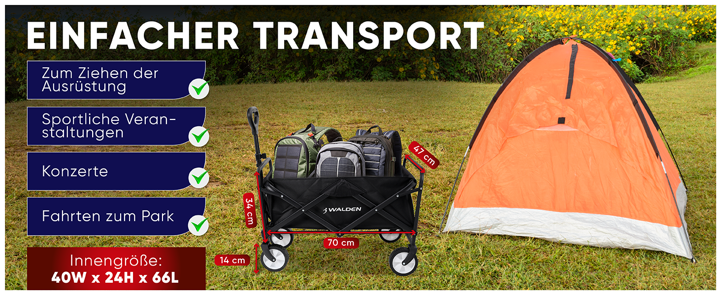 Складаний вагон-тележка з великою місткістю, стабільний та портативний. Ідеально для спорту, покупок та кемпінгу