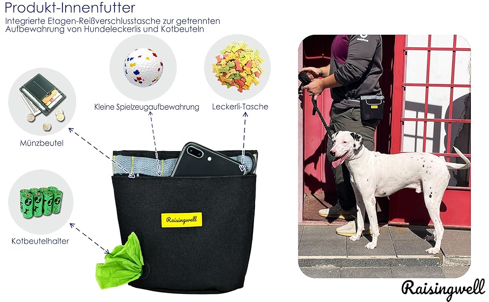 Сумка для ласощів для собак, багатофункціональна сумка для прогулянок з силіконовим кишеньком, мішок для корму для дресирування собак та дозатор ласощів, ідеальна для активного відпочинку на природі (Чорний 4 чашки) (1. Чорний 2 чашки)