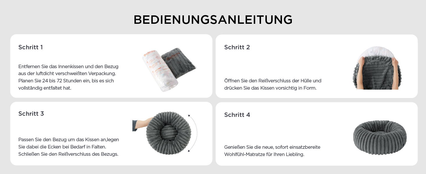 BEDSURE Ортопедичне ліжко для котів - м'яке кільце 51x51x15 см, кругле котяче ліжко з знімним чохлом з корду флісу, неслизьке дно, темно-сірий колір