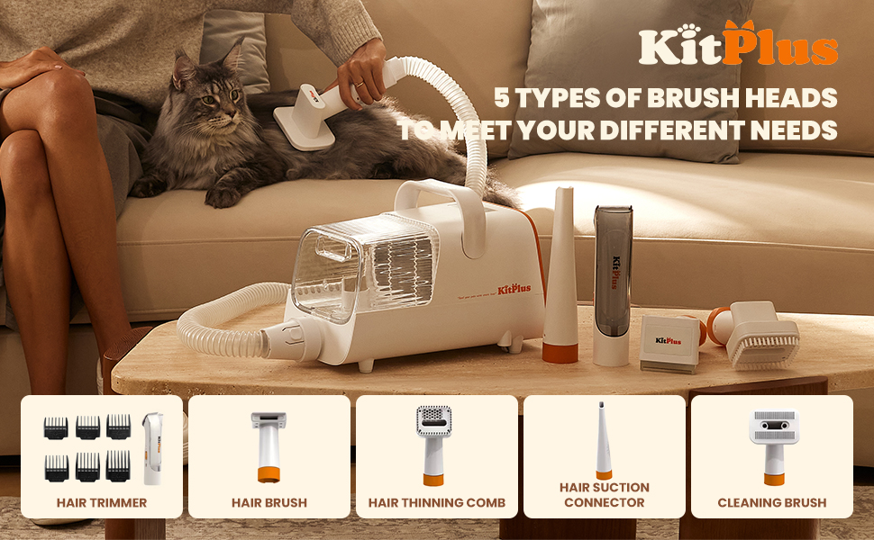 Набір для догляду за собаками Kitplus: 11 інструментів, потужність 12000 Па, LED-дисплей, об'єм контейнера 2 л